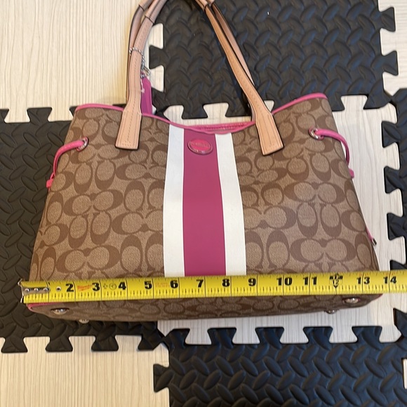 Coach Pink Stripe Brown Signature Coated Canvas Carryall Tote Bag F22908 NWT - Picture 11 of 16